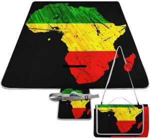 Africa Map Reggae Rasta Black Pride Waterproof Outdoor Picnic Blanket Sandproof Beach Mat for Camping Hiking Grass Travelling