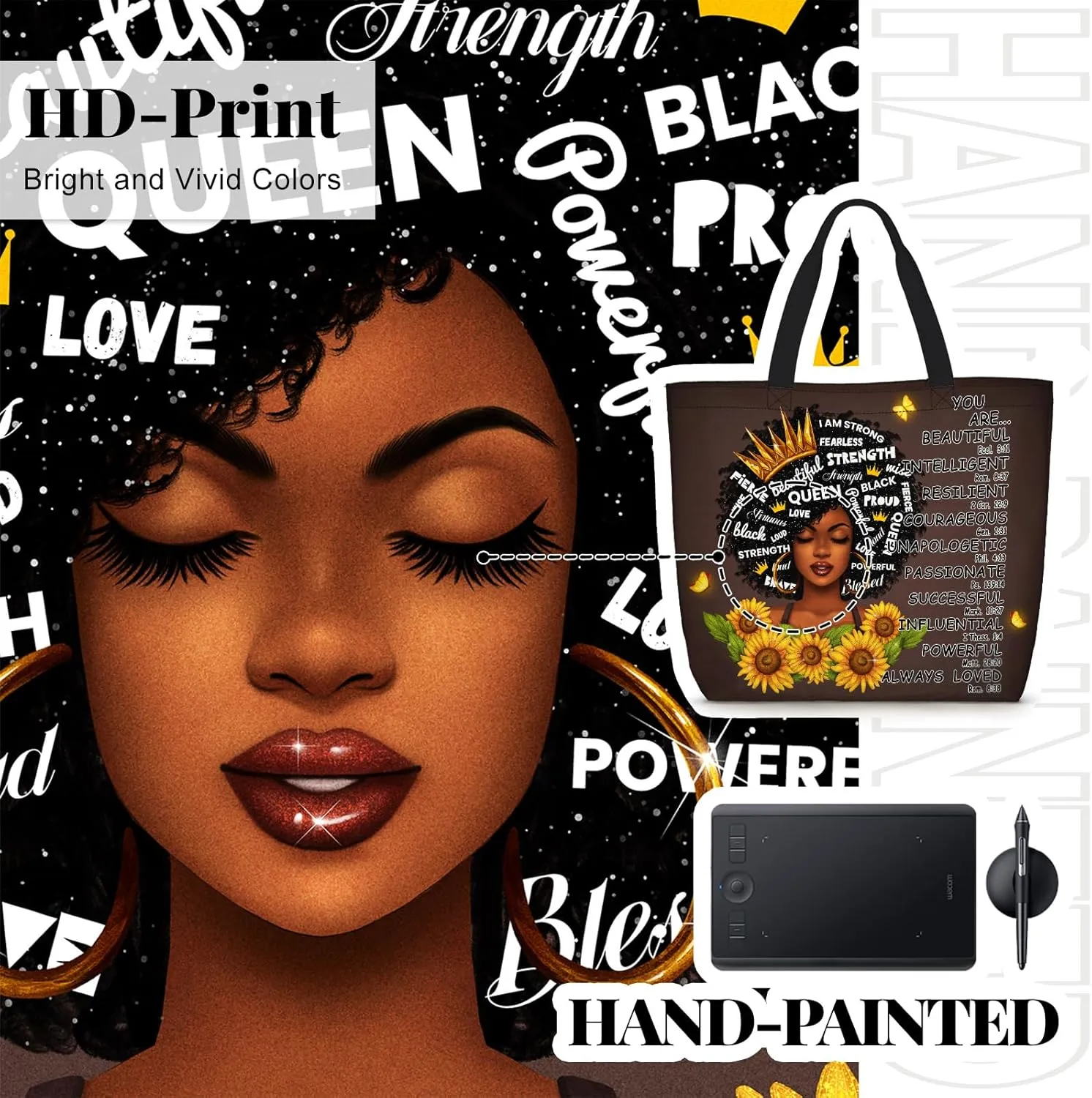 African American Black Women Tote Bag Black Girl Magic Shoulder Handbag For Work Travel Beach Shopping