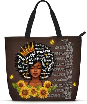 African American Black Women Tote Bag Black Girl Magic Shoulder Handbag For Work Travel Beach Shopping