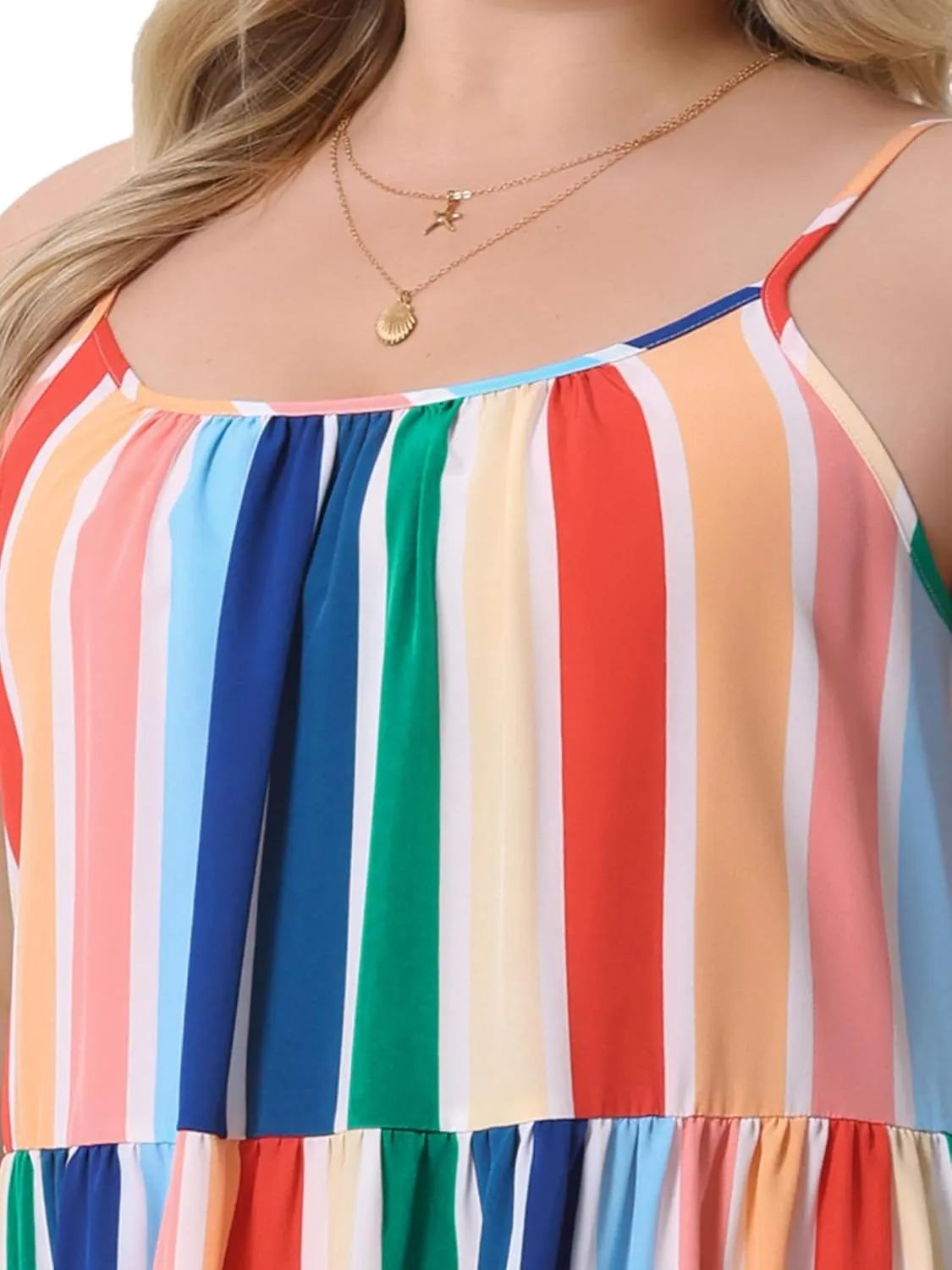 Agnes Orinda Plus Size Dress for Women Casual Sleeveless Bohemian Adjustable Straps Striped Summer Cami Dresses