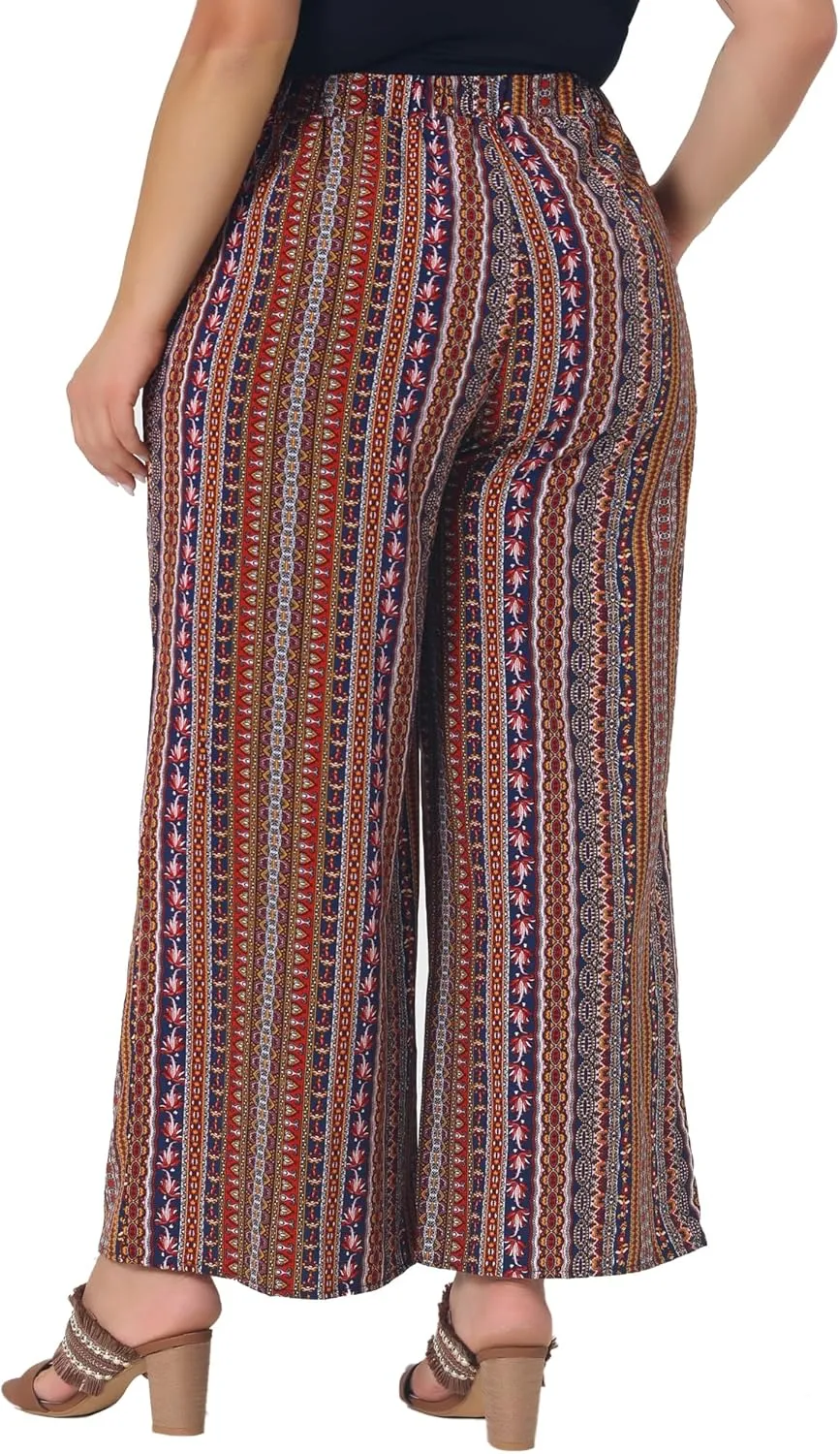 Agnes Orinda Plus Size Palazzo Pants for Women Stripe Boho Wide Leg Paper Bag Pants Beach Casual Summer