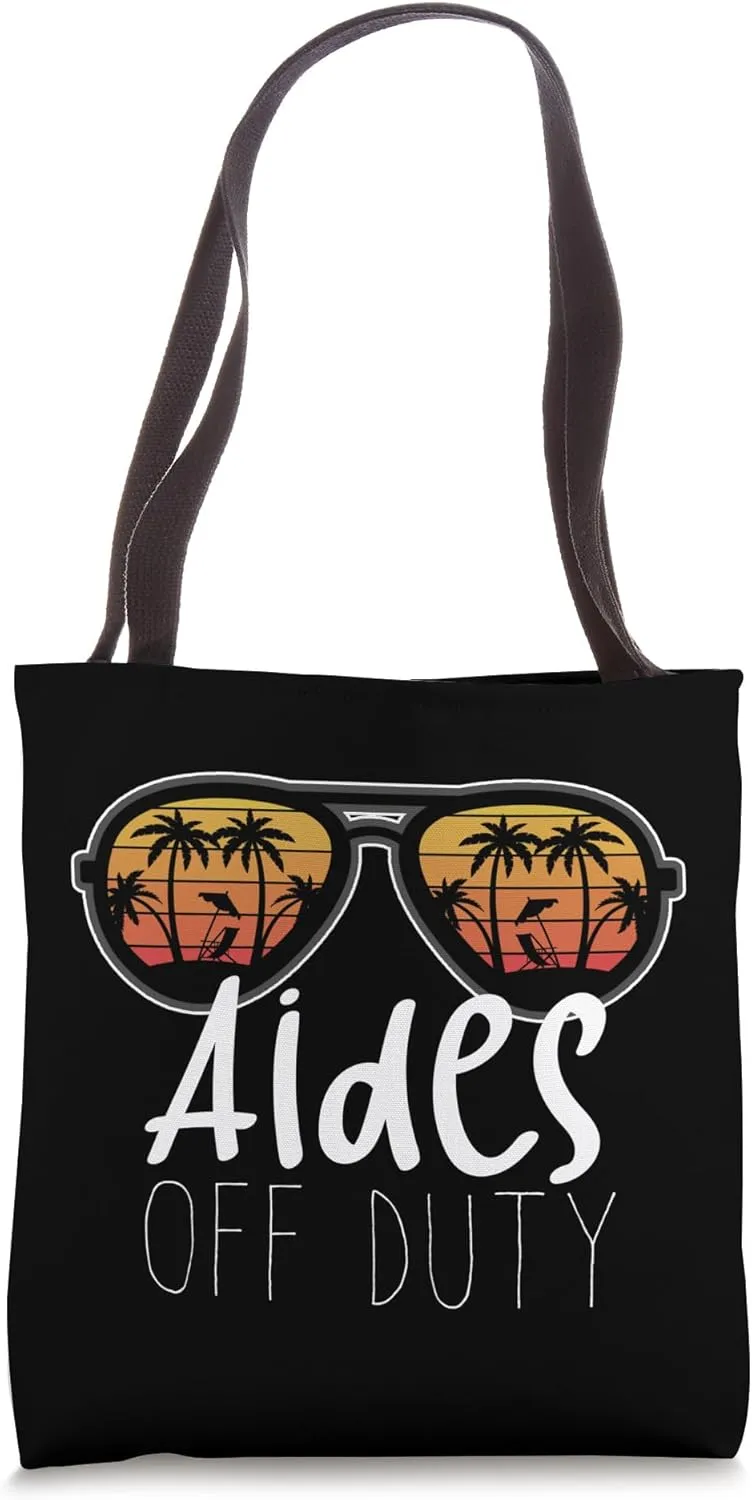 Aides Off Duty Sunglasses Beach Sunset Teacher Aide Novelty Tote Bag