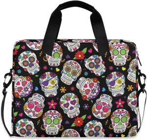 ALAZA Day of The Dead Sugar Skull Halloween Laptop Case Bag Sleeve Portable Crossbody Messenger Briefcase w/Strap Handle, 13 14 15.6 inch