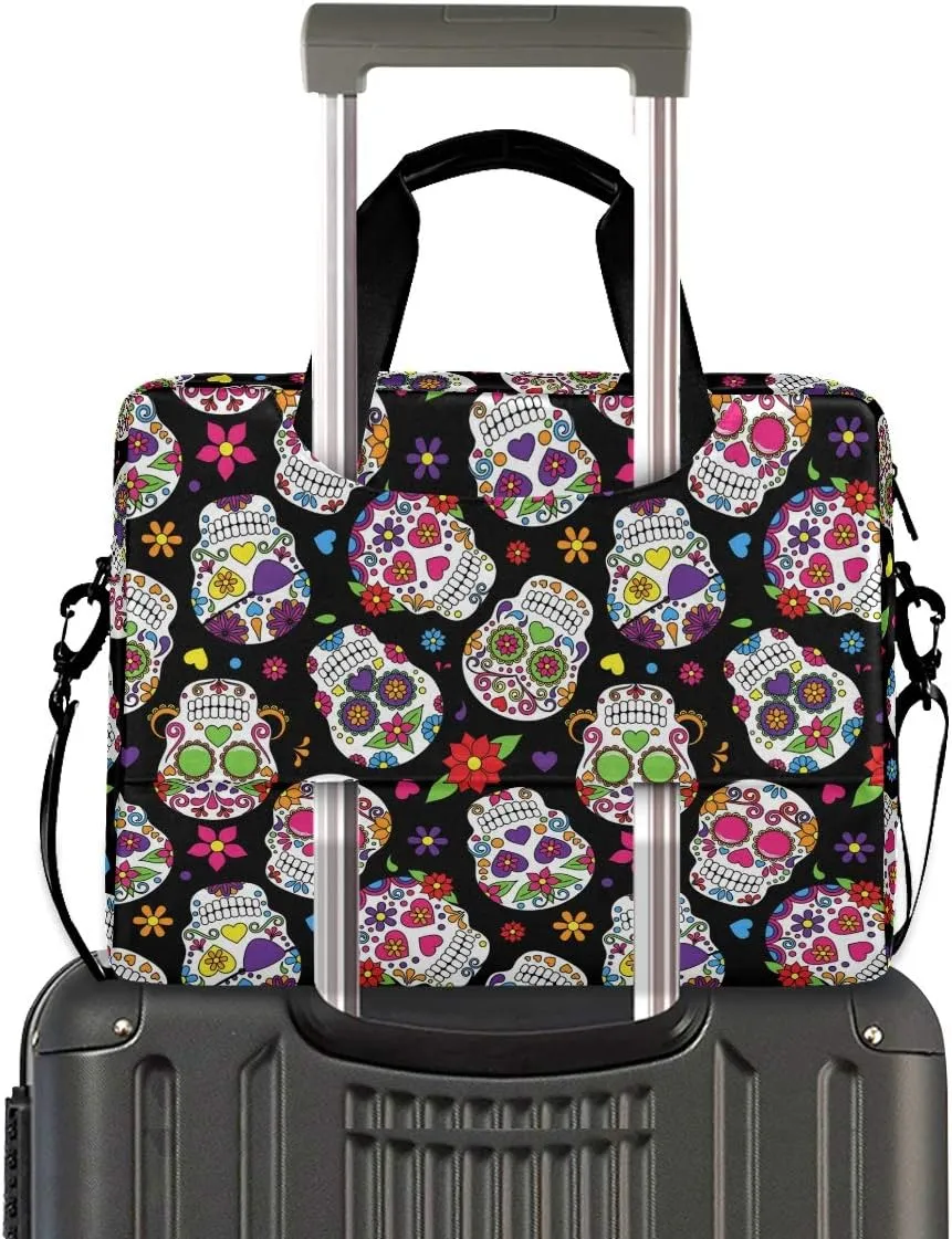 ALAZA Day of The Dead Sugar Skull Halloween Laptop Case Bag Sleeve Portable Crossbody Messenger Briefcase w/Strap Handle, 13 14 15.6 inch