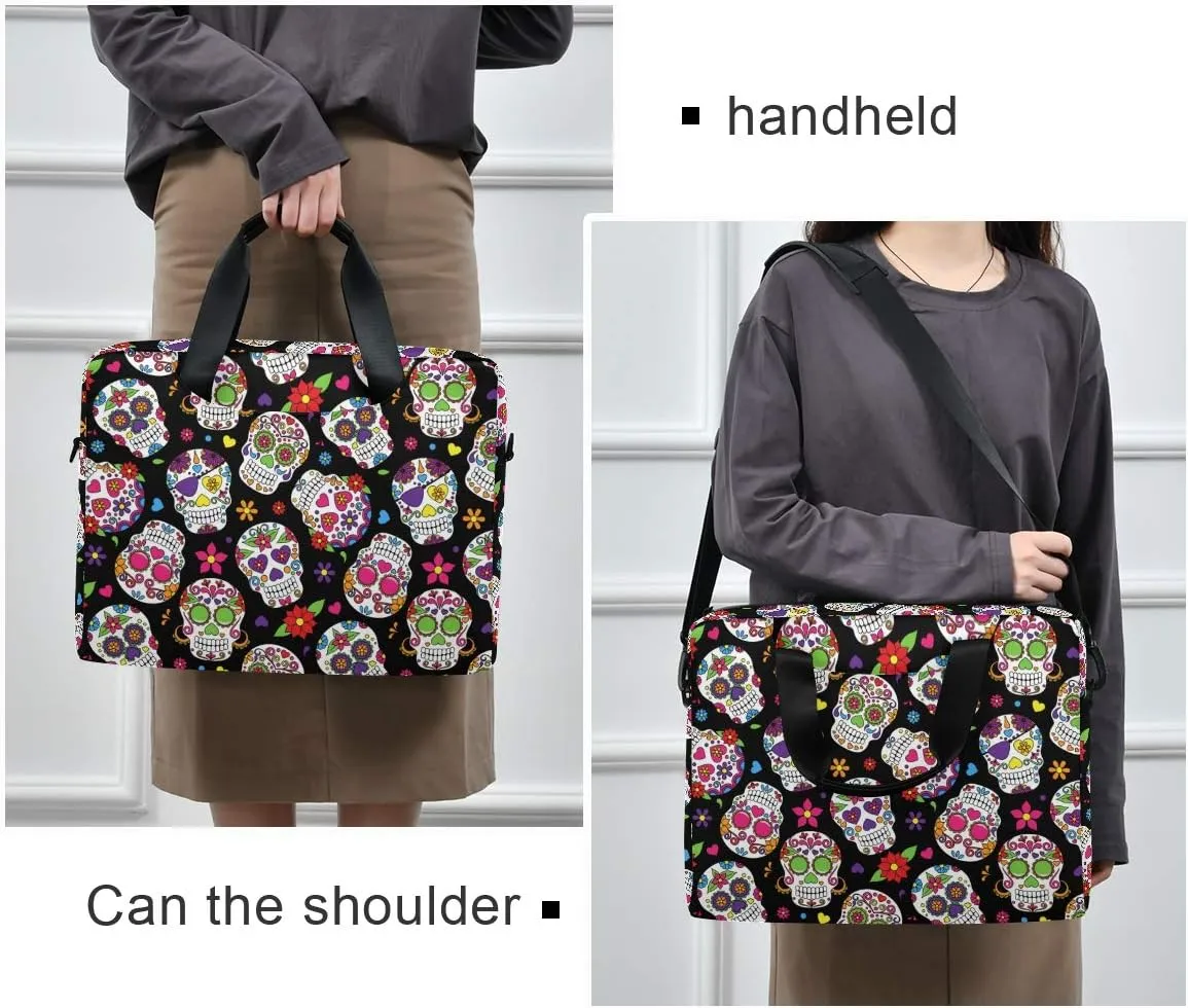 ALAZA Day of The Dead Sugar Skull Halloween Laptop Case Bag Sleeve Portable Crossbody Messenger Briefcase w/Strap Handle, 13 14 15.6 inch