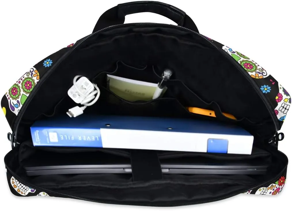 ALAZA Day of The Dead Sugar Skull Halloween Laptop Case Bag Sleeve Portable Crossbody Messenger Briefcase w/Strap Handle, 13 14 15.6 inch