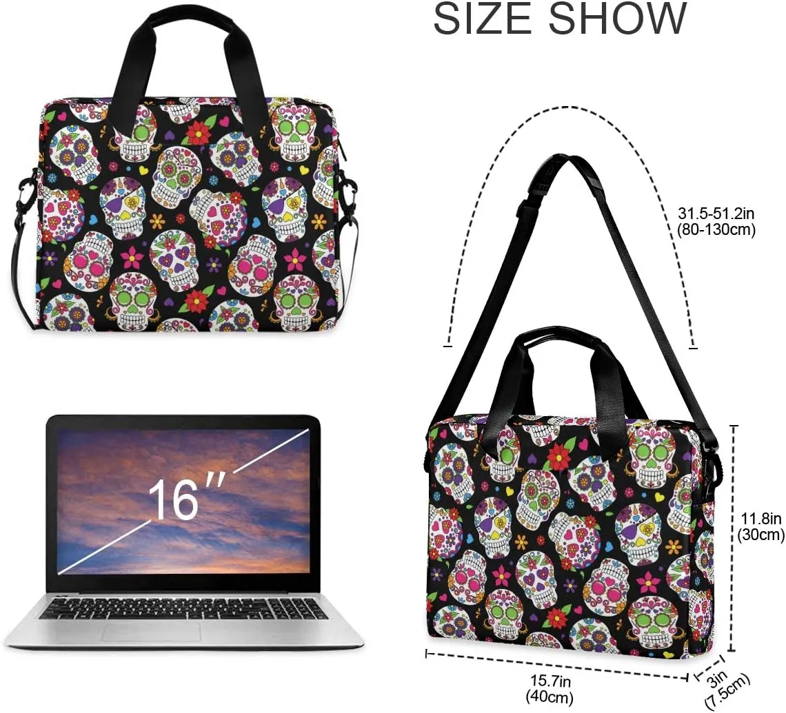 ALAZA Day of The Dead Sugar Skull Halloween Laptop Case Bag Sleeve Portable Crossbody Messenger Briefcase w/Strap Handle, 13 14 15.6 inch
