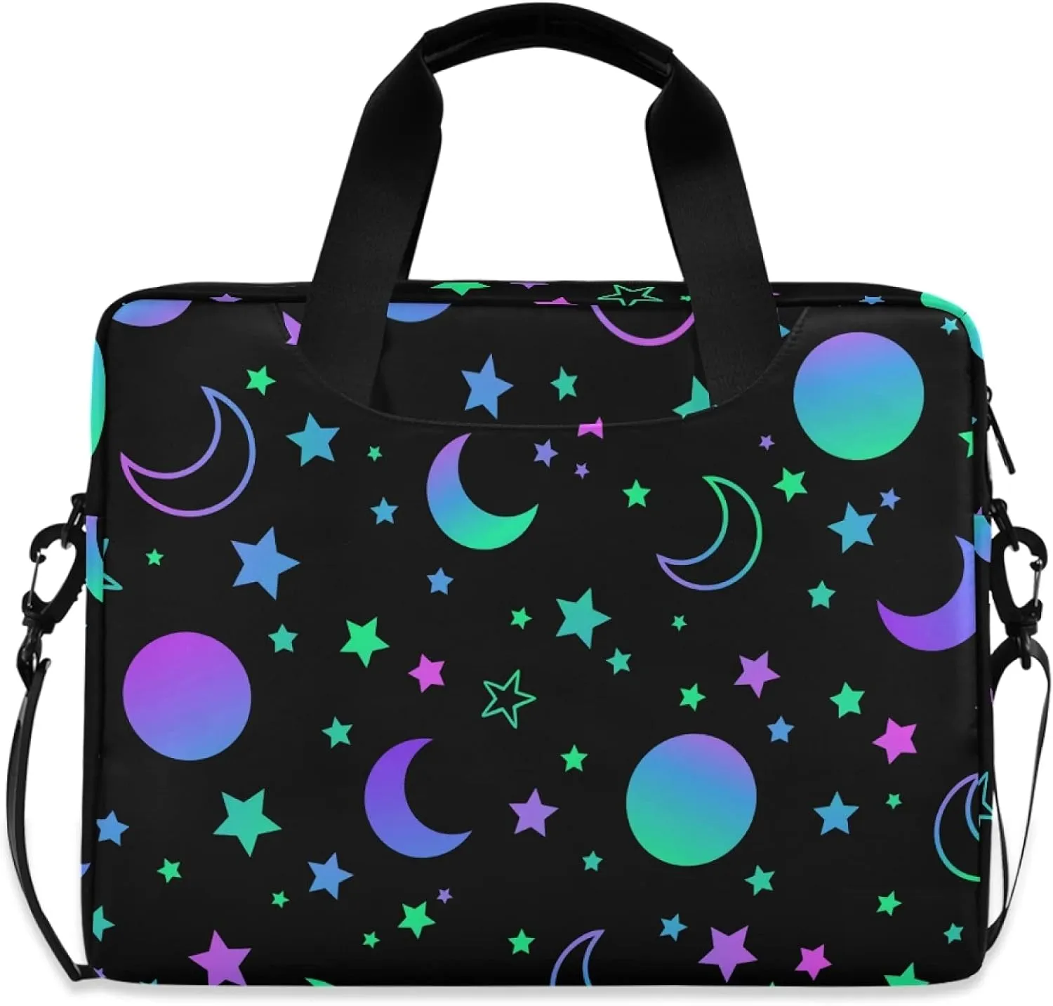 ALAZA Neon Rainbow Sun Moon Stars Laptop Case Bag Sleeve Portable Crossbody Messenger Briefcase w/Strap Handle, 13 14 15.6 inch
