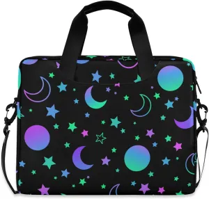 ALAZA Neon Rainbow Sun Moon Stars Laptop Case Bag Sleeve Portable Crossbody Messenger Briefcase w/Strap Handle, 13 14 15.6 inch