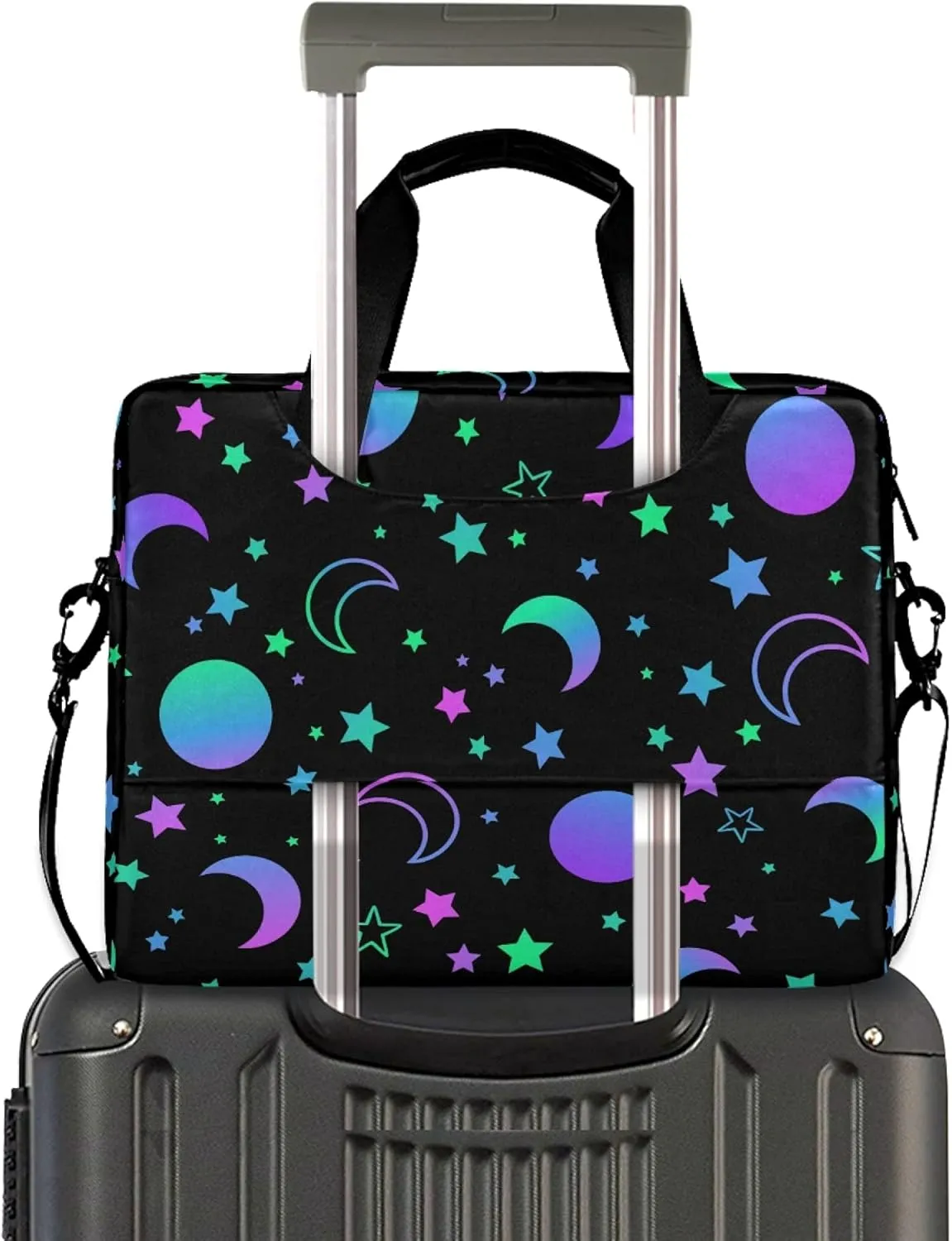 ALAZA Neon Rainbow Sun Moon Stars Laptop Case Bag Sleeve Portable Crossbody Messenger Briefcase w/Strap Handle, 13 14 15.6 inch