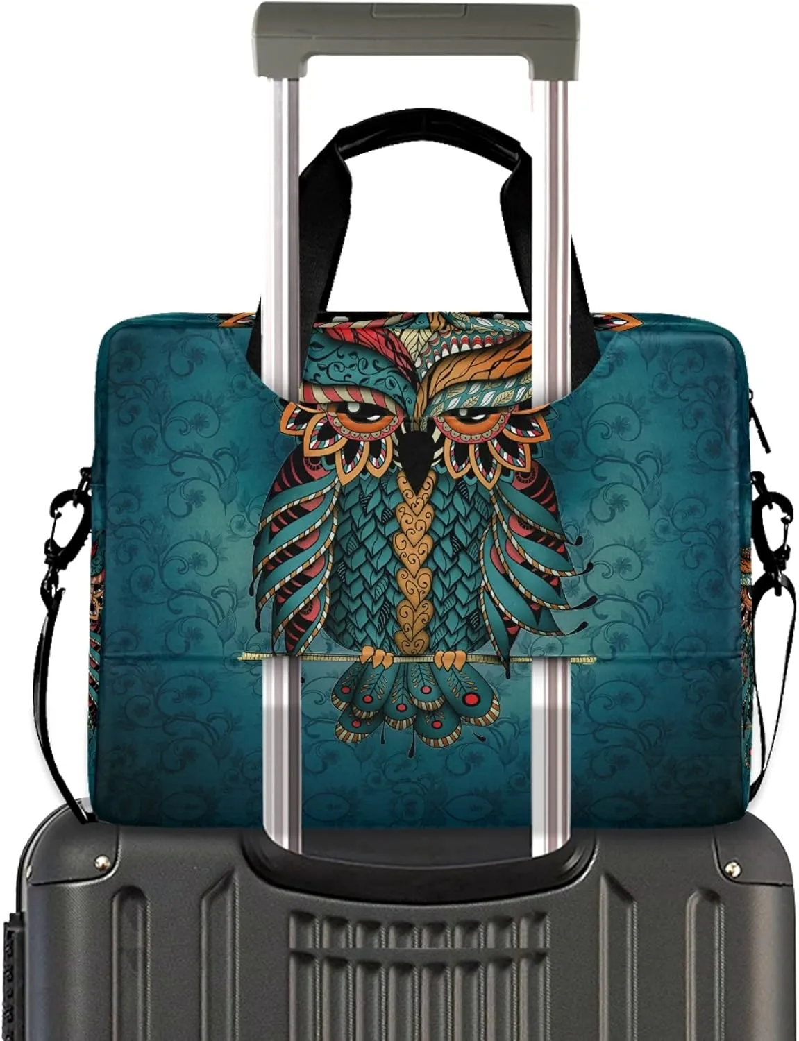 ALAZA Owl Print Boho Ethnic Laptop Case Bag Sleeve Portable Crossbody Messenger Briefcase w/Strap Handle, 13 14 15.6 inch