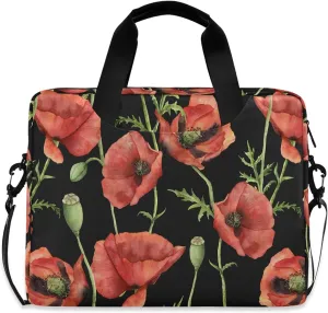 ALAZA Red Poppy Flowers Floral Laptop Case Bag Sleeve Portable Crossbody Messenger Briefcase w/Strap Handle, 13 14 15.6 inch