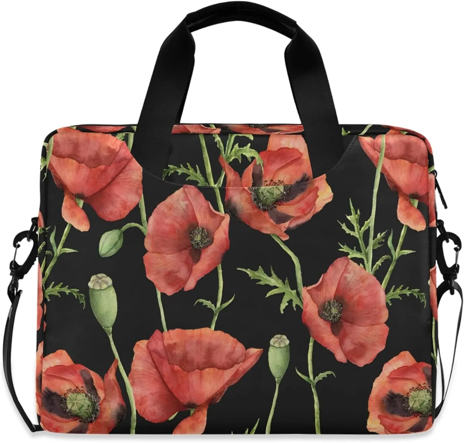 ALAZA Red Poppy Flowers Floral Laptop Case Bag Sleeve Portable Crossbody Messenger Briefcase w/Strap Handle, 13 14 15.6 inch