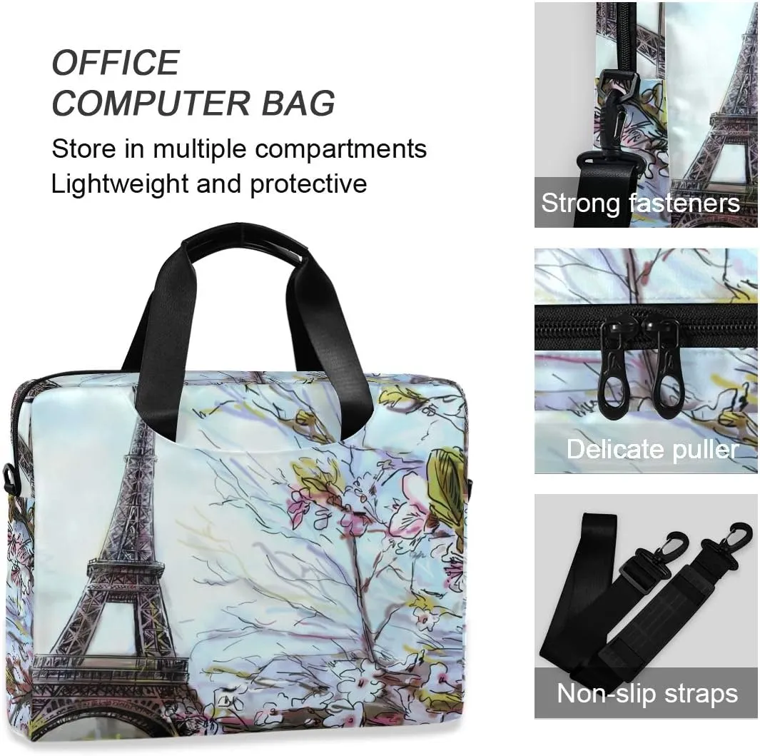 ALAZA Watercolor Eiffel Tower & Flower in Paris Art Laptop Case Bag Sleeve Portable Crossbody Messenger Briefcase w/Strap Handle, 13 14 15.6 inch