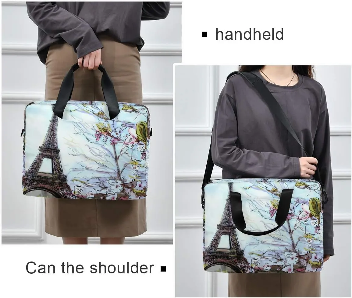 ALAZA Watercolor Eiffel Tower & Flower in Paris Art Laptop Case Bag Sleeve Portable Crossbody Messenger Briefcase w/Strap Handle, 13 14 15.6 inch
