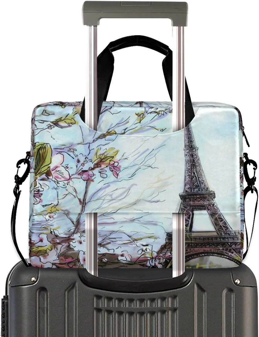 ALAZA Watercolor Eiffel Tower & Flower in Paris Art Laptop Case Bag Sleeve Portable Crossbody Messenger Briefcase w/Strap Handle, 13 14 15.6 inch