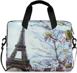 ALAZA Watercolor Eiffel Tower & Flower in Paris Art Laptop Case Bag Sleeve Portable Crossbody Messenger Briefcase w/Strap Handle, 13 14 15.6 inch