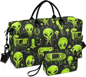 Aliens Black Sports Gym Bag for Women Men Travel Duffel Bag Weekend Overnight Carry on Bag with Toiletry Bag Yoga Bag for Plane Hospital Swimming Yoga Workout