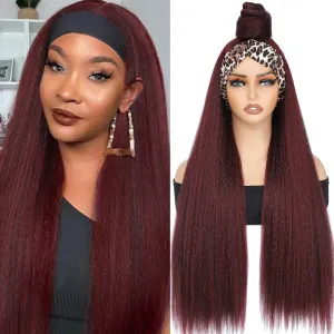 Alileona Headband Wigs for Black Women Kinky Straight Headband Wig, 30Inch Burgundy Headband Wig for Daily Part Use (1B/Burg#)