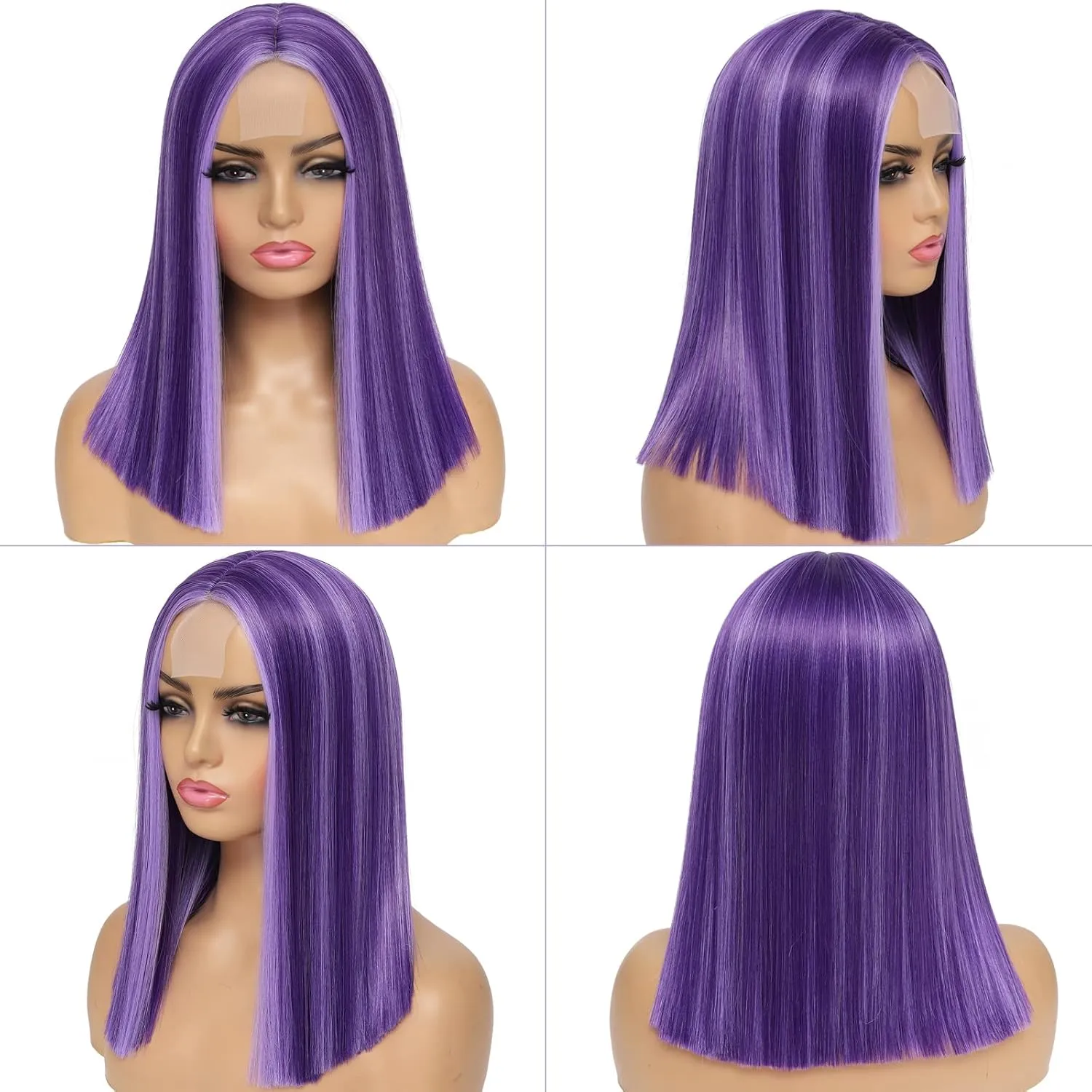 Alileona Shoulder Length Wig Purple Straight Synthetic Bob Wigs FPurple 14 Inch Wig Halloween Heat Resistant Straight Synthetic Hair