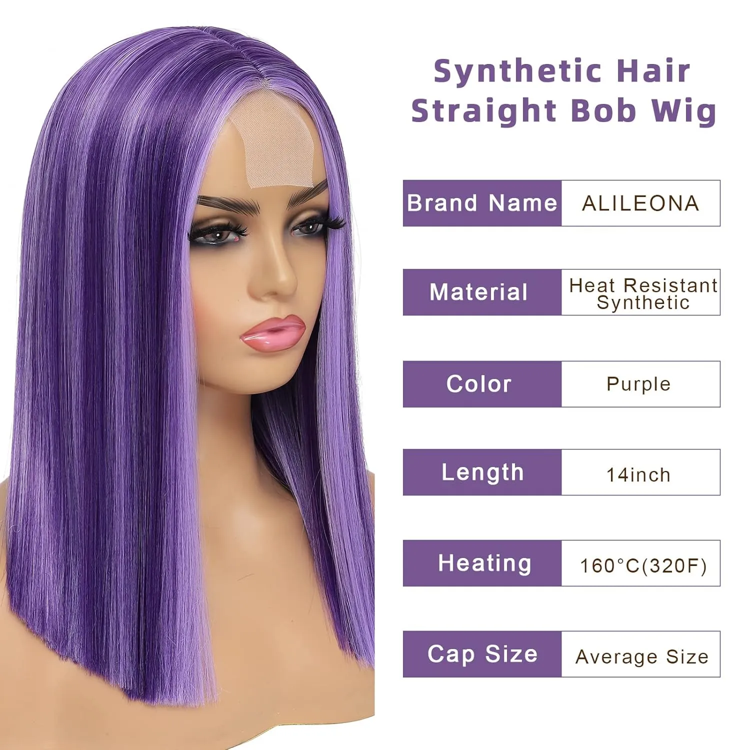 Alileona Shoulder Length Wig Purple Straight Synthetic Bob Wigs FPurple 14 Inch Wig Halloween Heat Resistant Straight Synthetic Hair