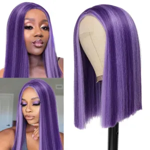 Alileona Shoulder Length Wig Purple Straight Synthetic Bob Wigs FPurple 14 Inch Wig Halloween Heat Resistant Straight Synthetic Hair