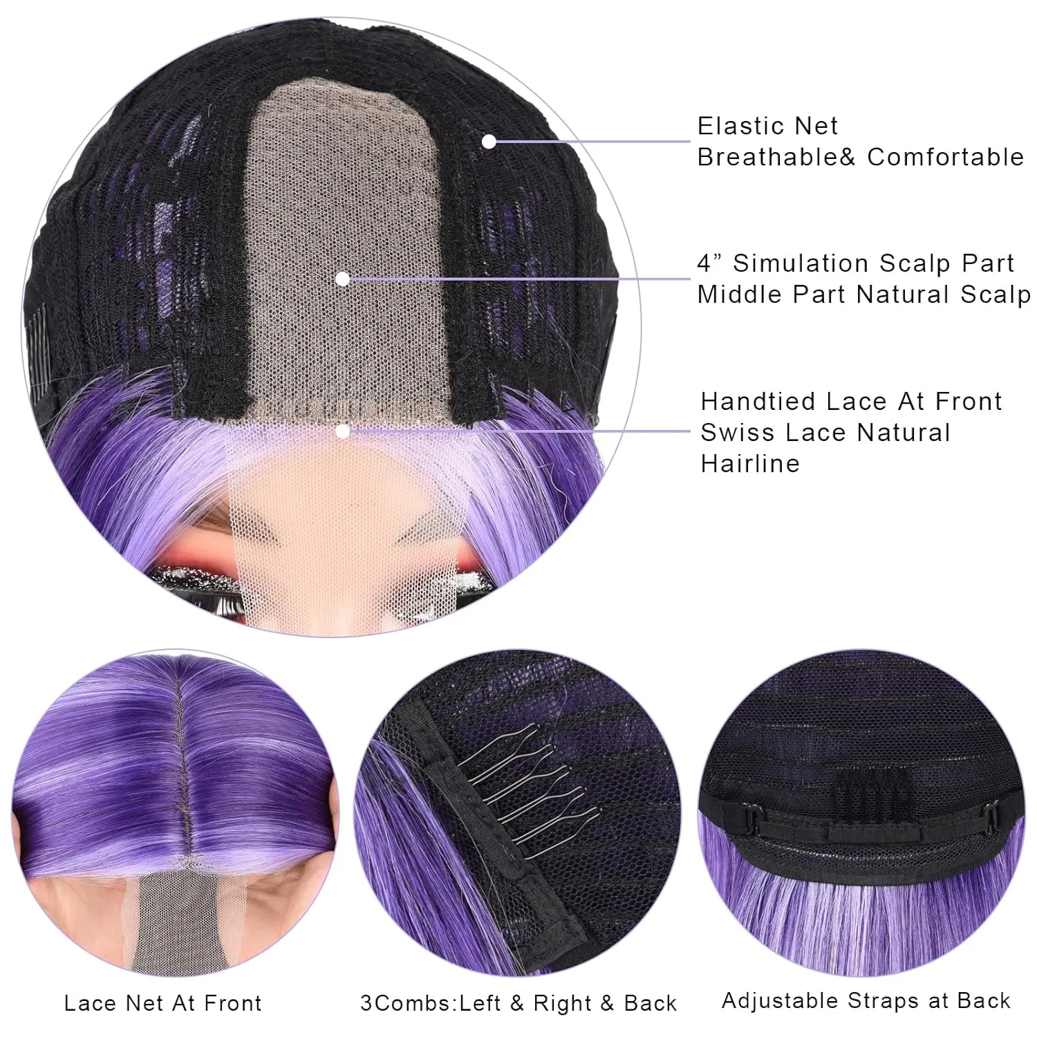 Alileona Shoulder Length Wig Purple Straight Synthetic Bob Wigs FPurple 14 Inch Wig Halloween Heat Resistant Straight Synthetic Hair