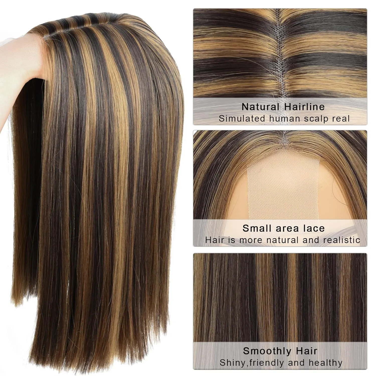 Alileona Synthetic Wig Highlight Bob Wig Straight 14inch Blunt Cut Short Bob Lace Front Synthetic Wigs for Black Women (F4/27#)