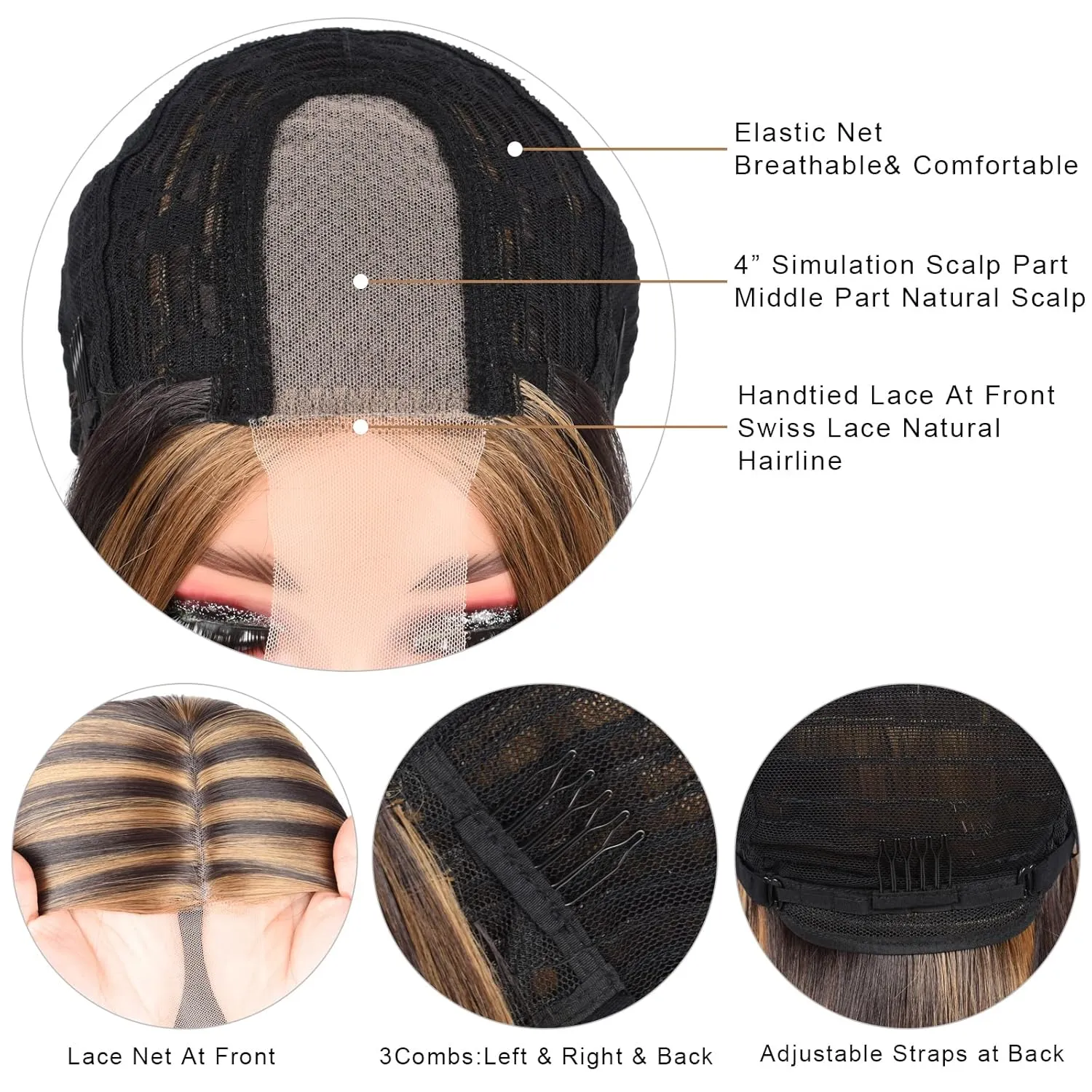 Alileona Synthetic Wig Highlight Bob Wig Straight 14inch Blunt Cut Short Bob Lace Front Synthetic Wigs for Black Women (F4/27#)