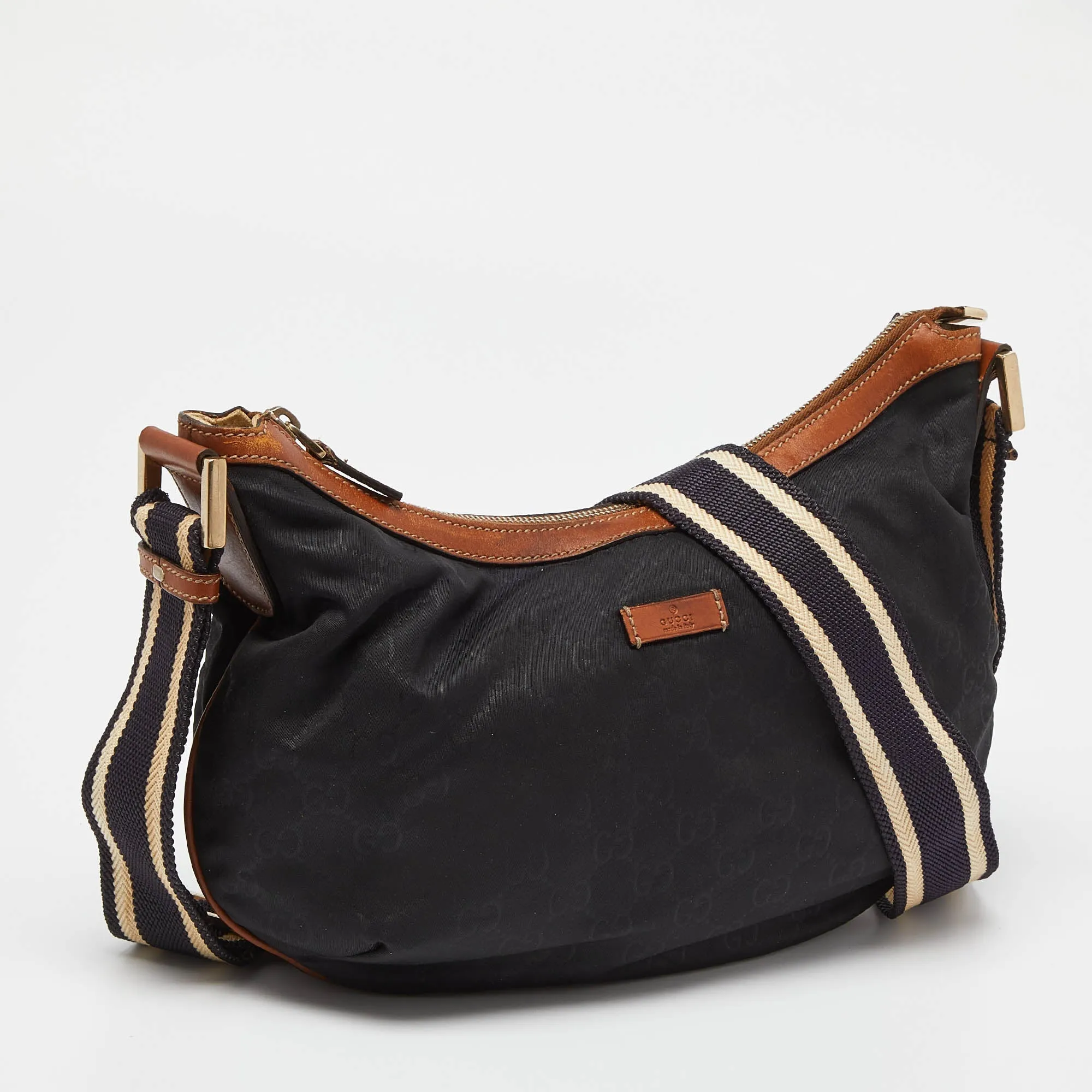 All-in-one solution /tan And Navy Gg Gucci Hobo Nylon Big savings event Leather