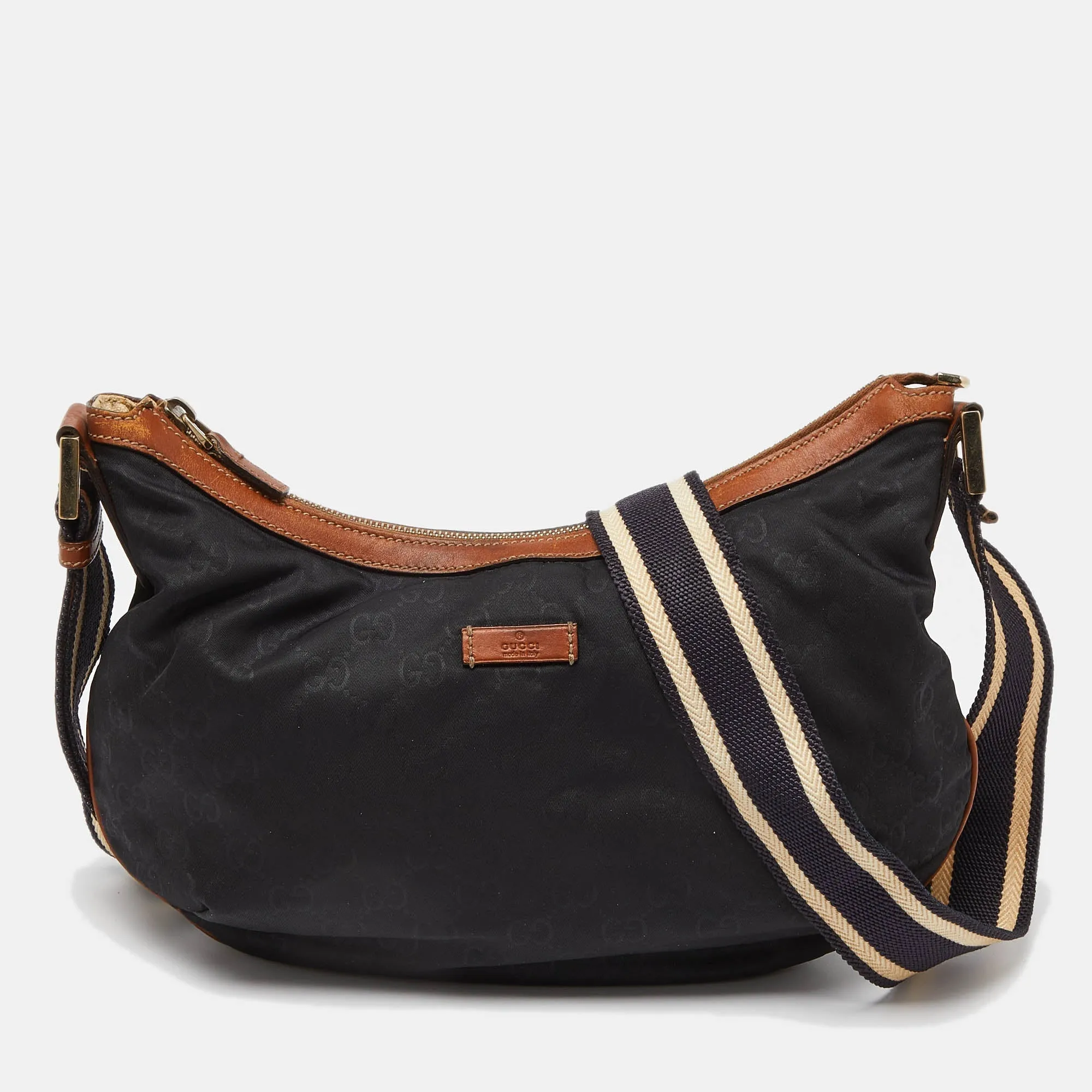 All-in-one solution /tan And Navy Gg Gucci Hobo Nylon Big savings event Leather