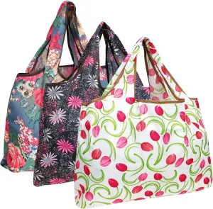 allydrew Eco-Friendly Large Nylon Reusable Shopping Bags (Set of 3)
