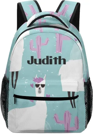 Alpaca and Cactus Custom Kids Backpack, Personalized Student School Bags for Boys & Girls, Bookbags with Adjustable Strapfor Travel