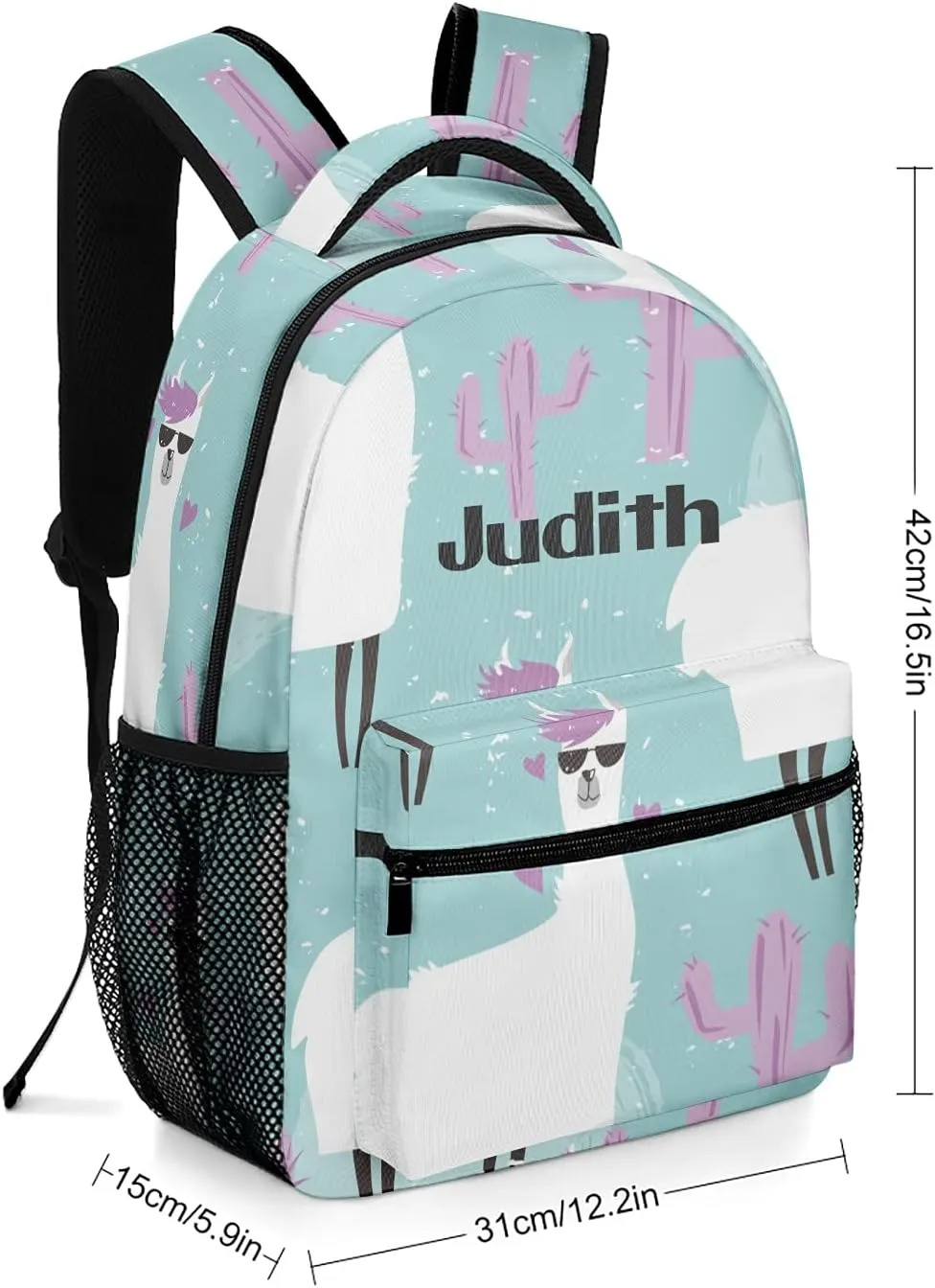 Alpaca and Cactus Custom Kids Backpack, Personalized Student School Bags for Boys & Girls, Bookbags with Adjustable Strapfor Travel