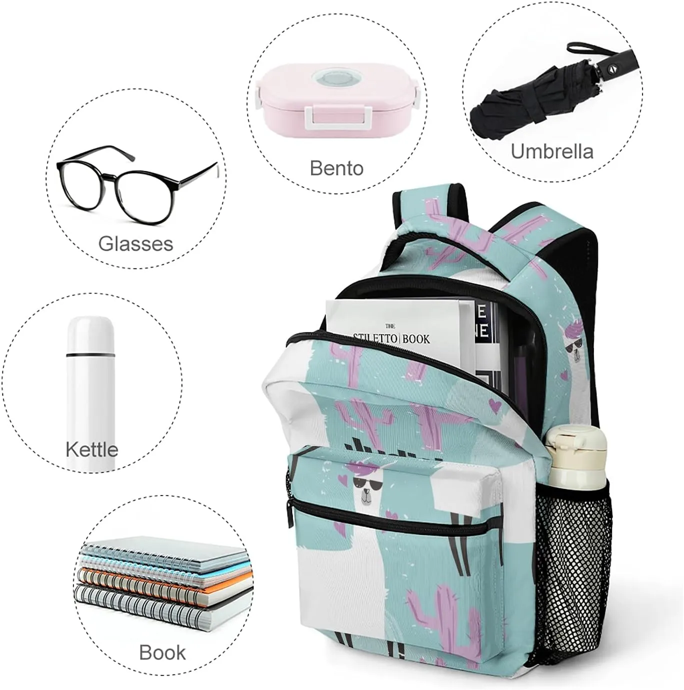 Alpaca and Cactus Custom Kids Backpack, Personalized Student School Bags for Boys & Girls, Bookbags with Adjustable Strapfor Travel