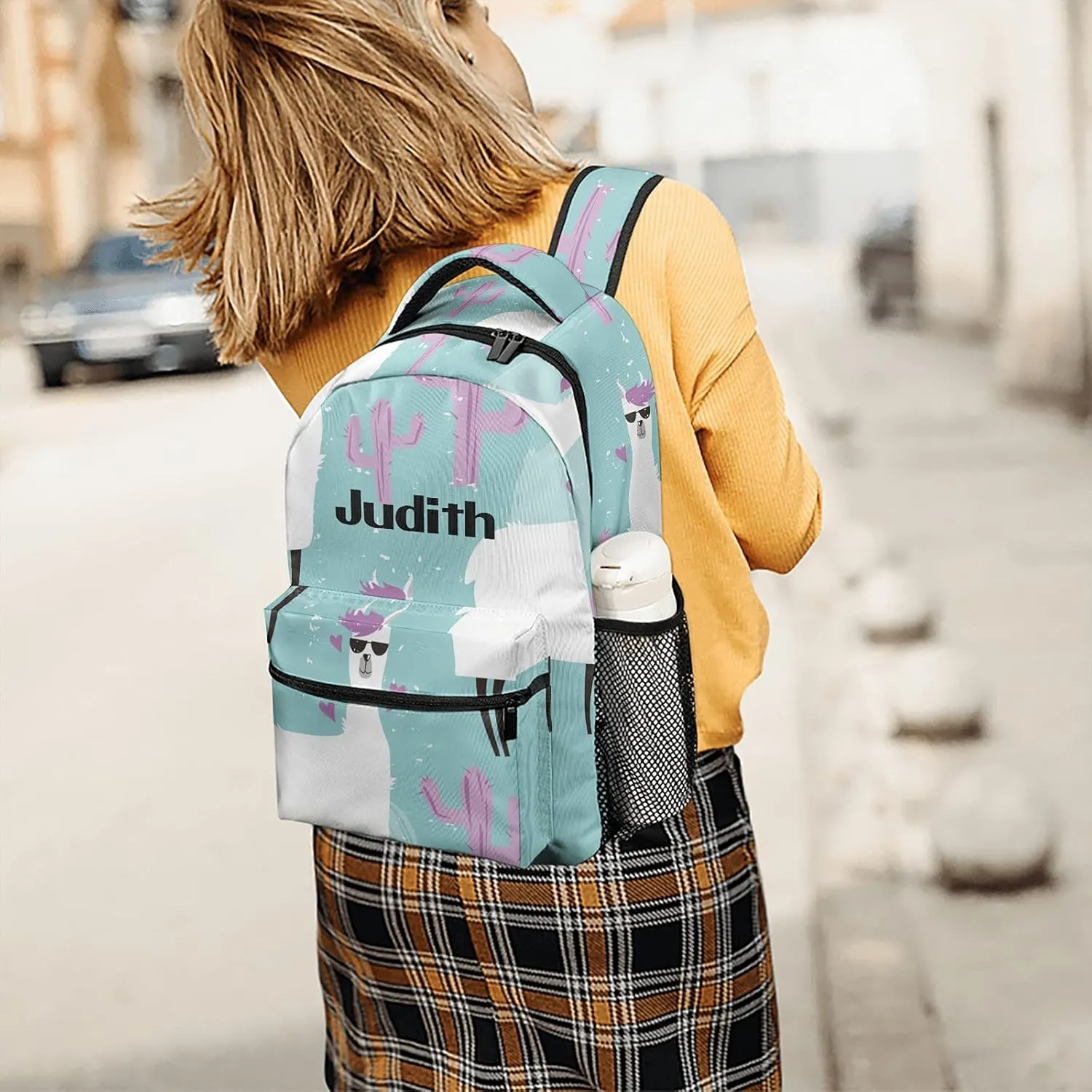 Alpaca and Cactus Custom Kids Backpack, Personalized Student School Bags for Boys & Girls, Bookbags with Adjustable Strapfor Travel