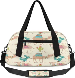 Alpaca Camel Cactus Pattern Kids Duffel Bag Lightweight Waterproof Sports Gym Bag with Front Zipper Pocket Foldable Weekender Overnight Bag for School Practice Gymnastic Ballet