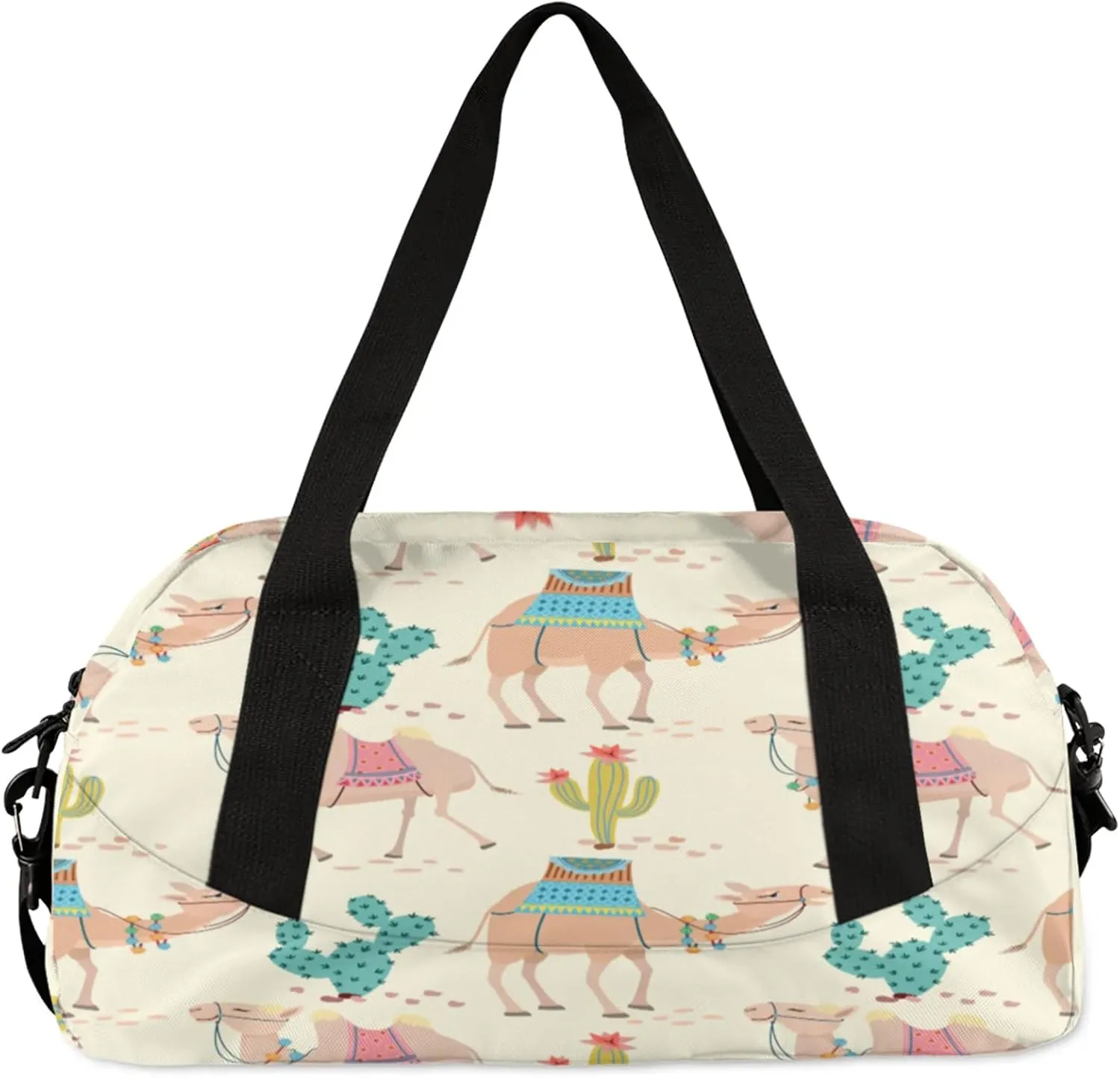 Alpaca Camel Cactus Pattern Kids Duffel Bag Lightweight Waterproof Sports Gym Bag with Front Zipper Pocket Foldable Weekender Overnight Bag for School Practice Gymnastic Ballet