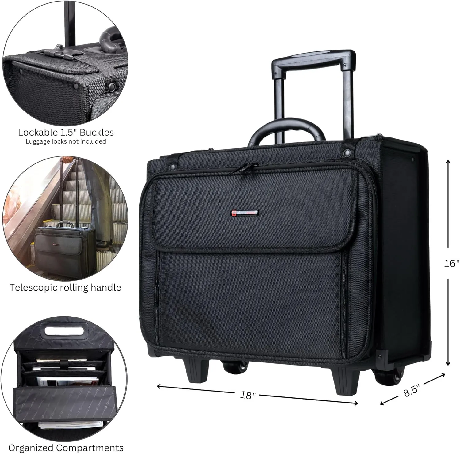 Alpine Swiss Rolling 17” Laptop Briefcase Hard Side Catalog Case on Wheels