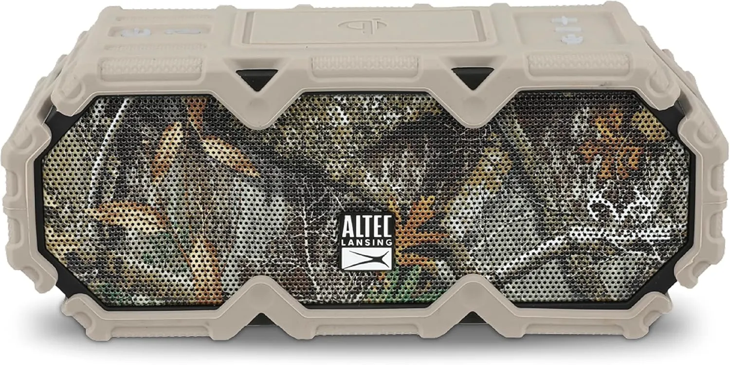 Altec Lansing x Realtree® IMW580 Portable Rugged Bluetooth Speaker Qi Wireless Charging, 20 Hours of Battery, Heavy Duty, Waterproof, LED Lights, 100FT Wireless Range and Voice Assistant