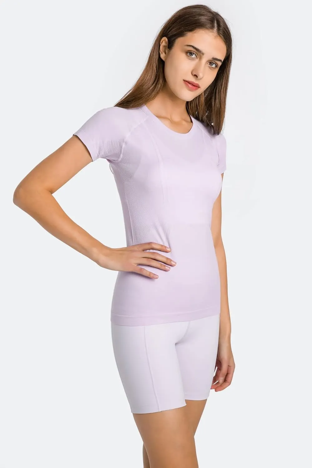 altiland Seamless Workout T Shirts for Women, Breathable Short Sleeve Yoga Tops, Athletic Gym Shirts