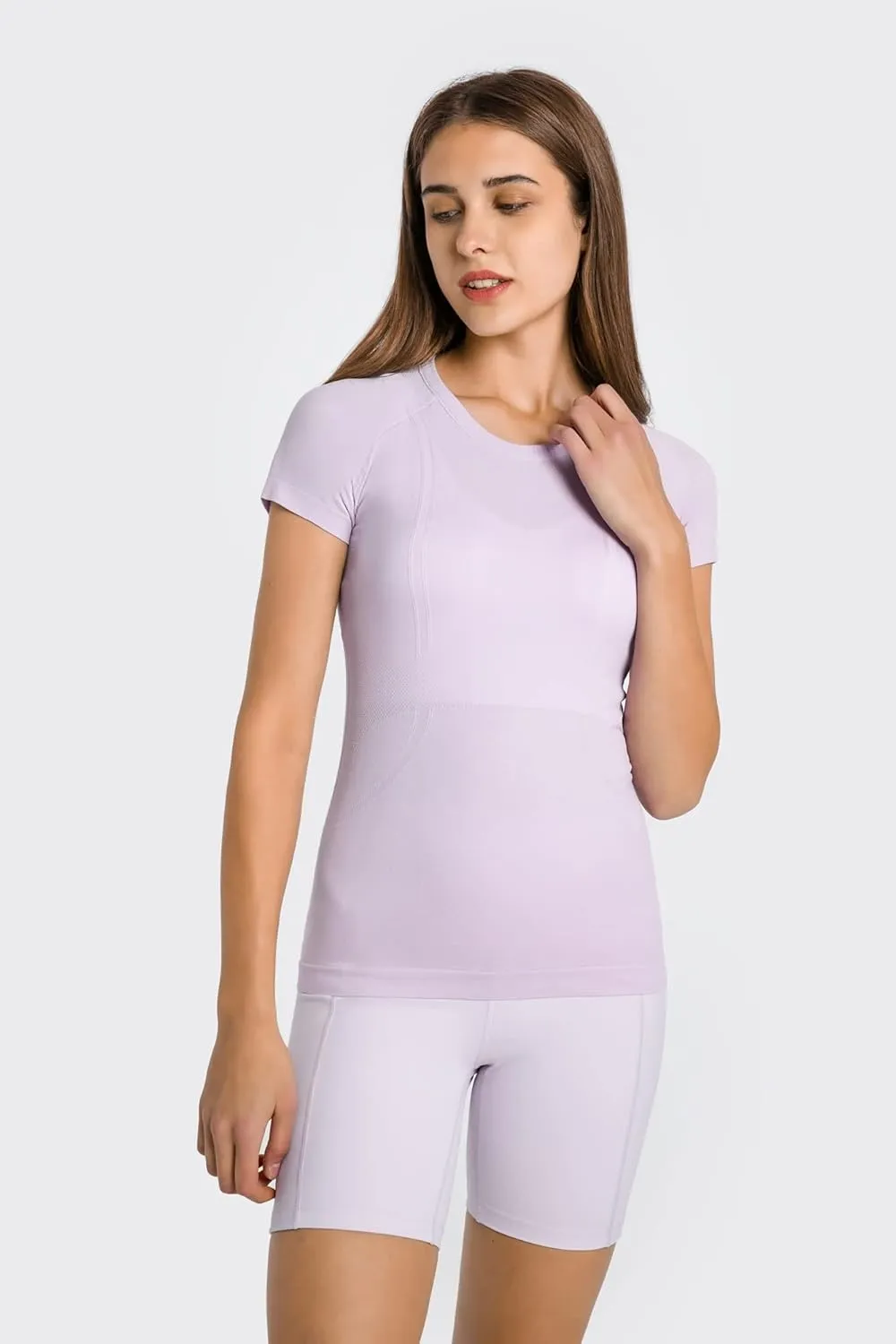 altiland Seamless Workout T Shirts for Women, Breathable Short Sleeve Yoga Tops, Athletic Gym Shirts