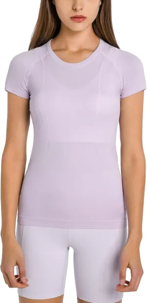 altiland Seamless Workout T Shirts for Women, Breathable Short Sleeve Yoga Tops, Athletic Gym Shirts