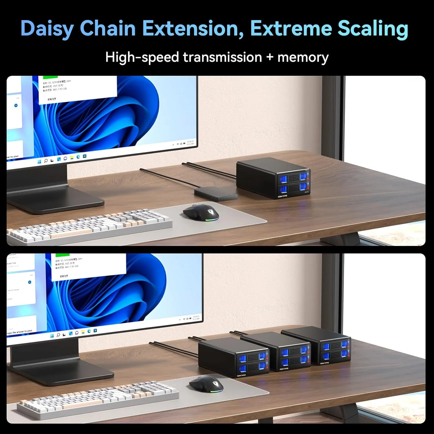 Aluminum Dual Bay Hard Drive Enclosure with Cooling Fan for 2.5“/3.5" SATA HDD/SSD with USB A/C 3.0, Support Hot Swappable, Daisy Chain Expansion, Tool-Free HDD Enclosure, DAS(NO RAID/NAS)