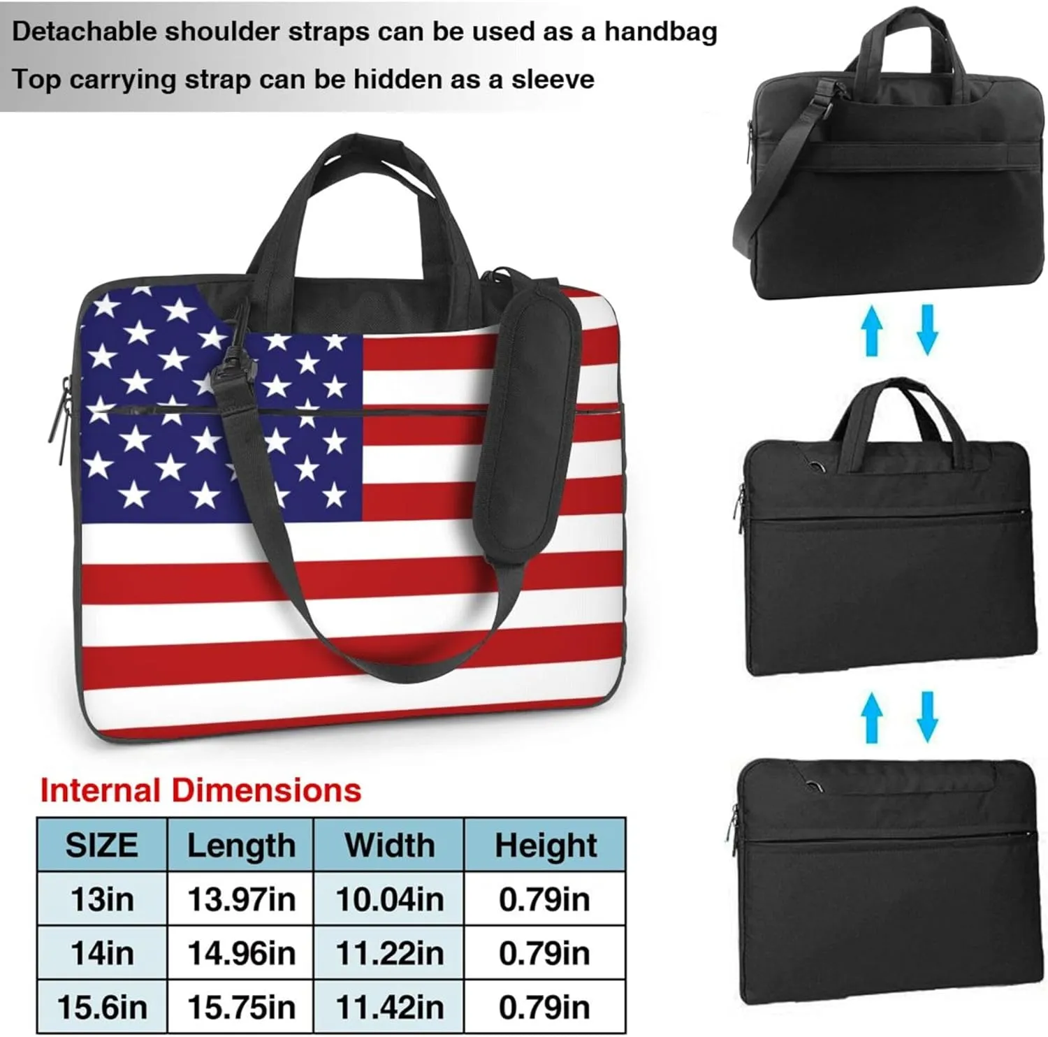American flag Laptop Shoulder Bag ​for Men Women, Computer Carrying Case Messenger Bag with Strap