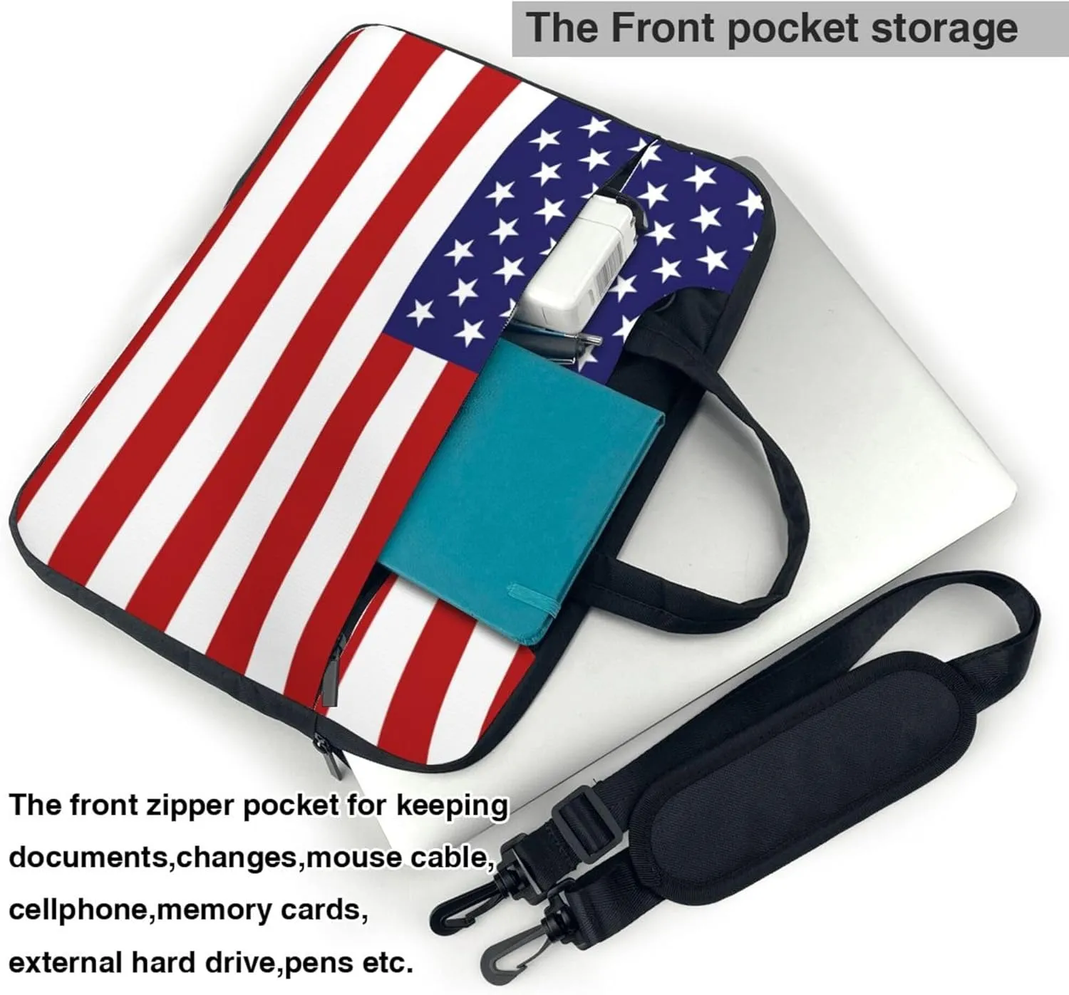 American flag Laptop Shoulder Bag ​for Men Women, Computer Carrying Case Messenger Bag with Strap