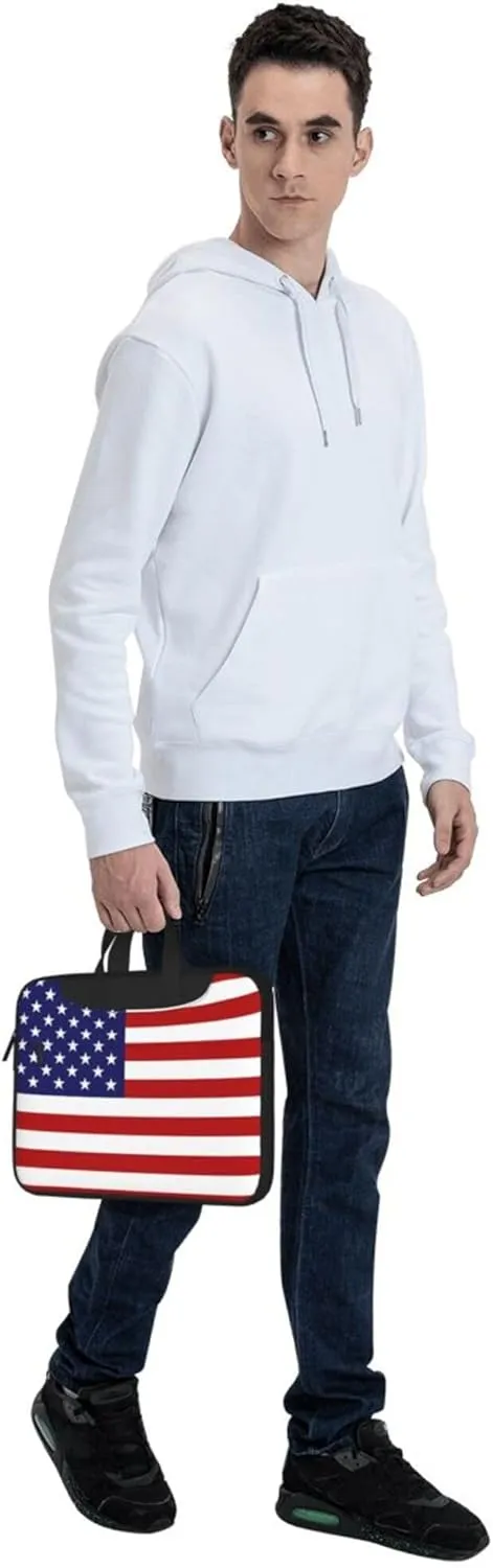 American flag Laptop Shoulder Bag ​for Men Women, Computer Carrying Case Messenger Bag with Strap