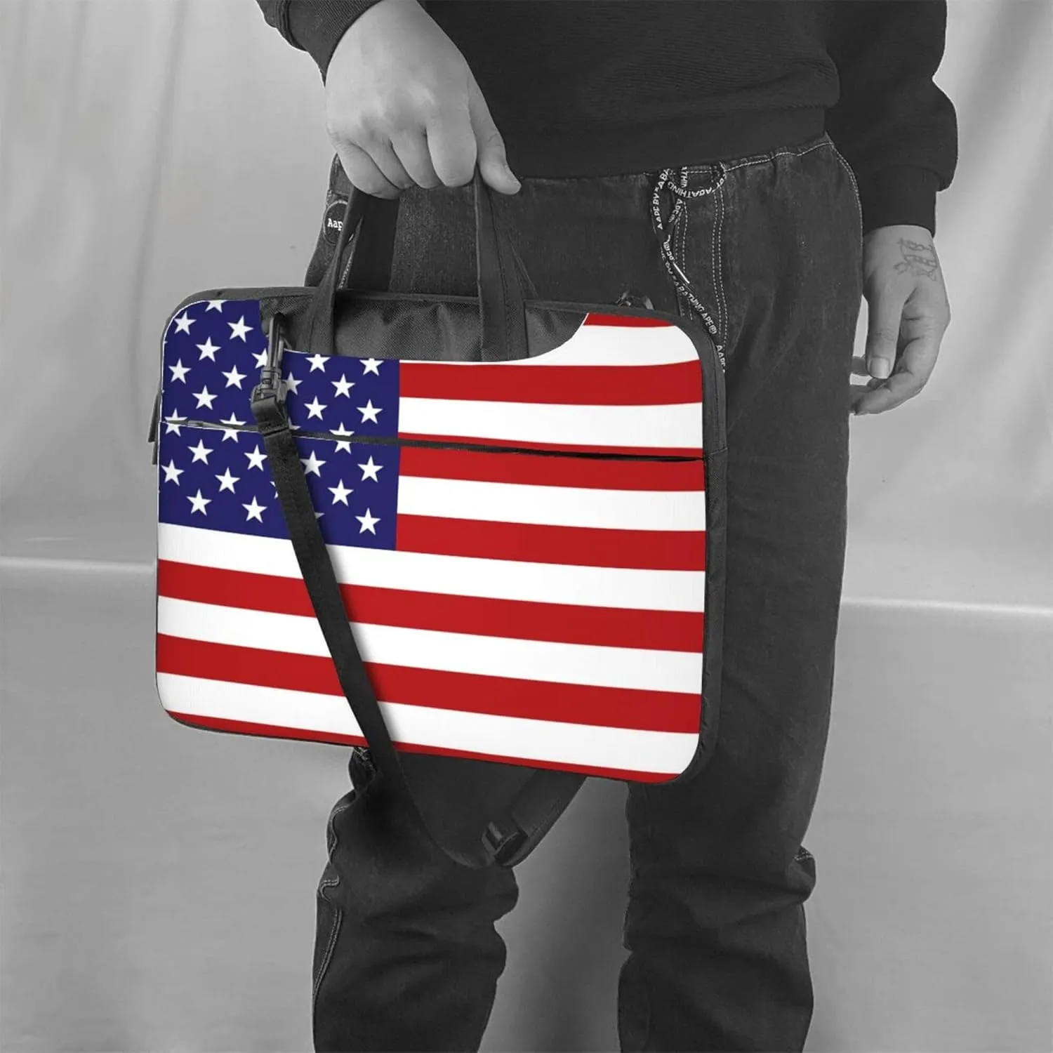 American flag Laptop Shoulder Bag ​for Men Women, Computer Carrying Case Messenger Bag with Strap
