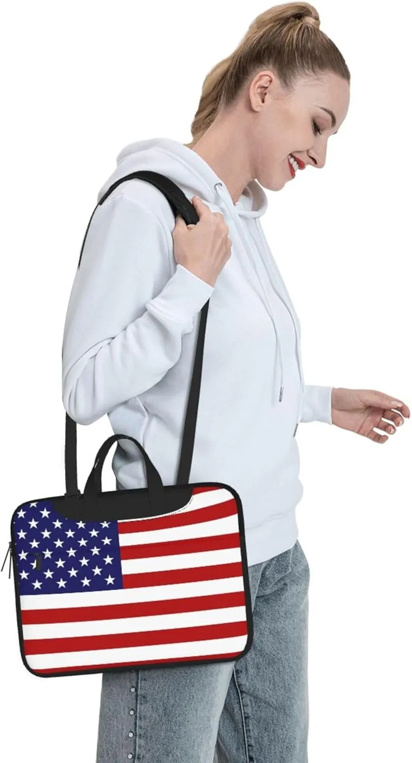 American flag Laptop Shoulder Bag ​for Men Women, Computer Carrying Case Messenger Bag with Strap