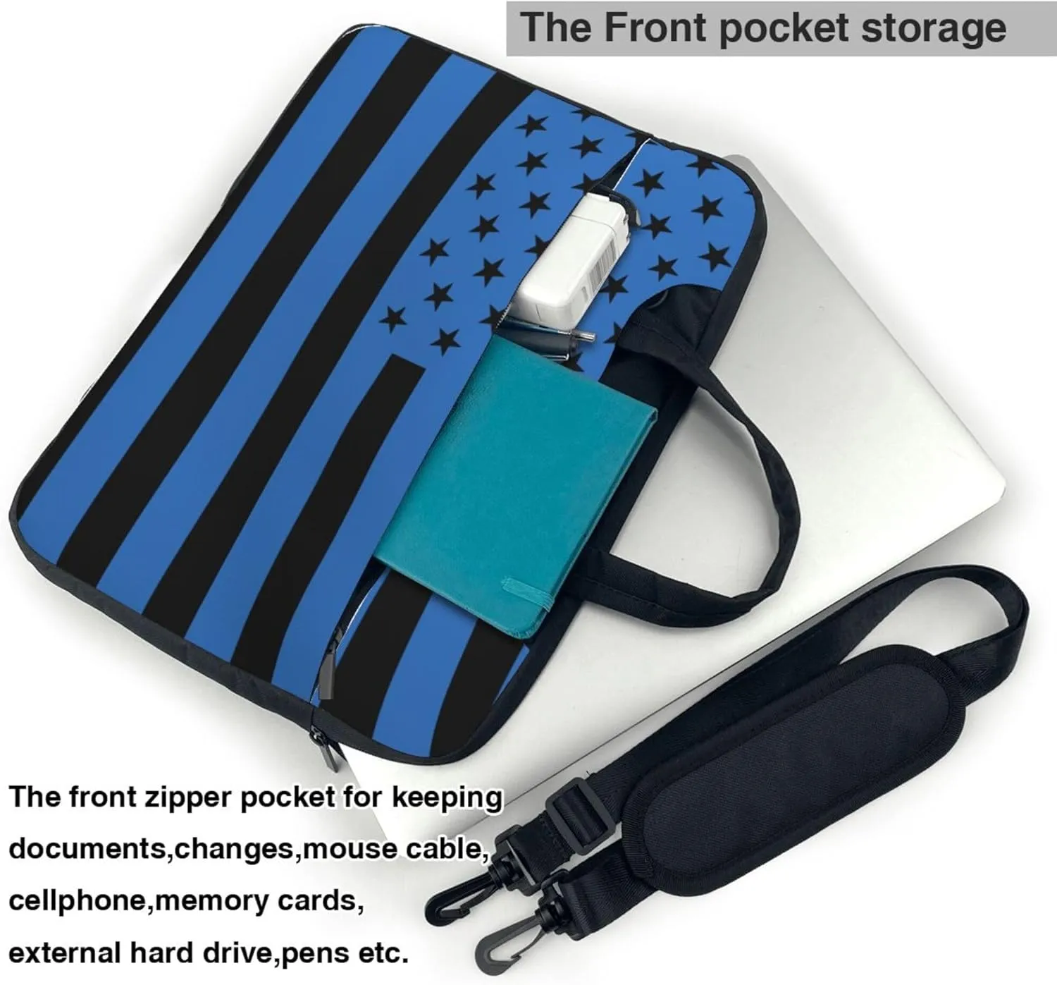 American flag Laptop Shoulder Bag ​for Men Women, Computer Carrying Case Messenger Bag with Strap